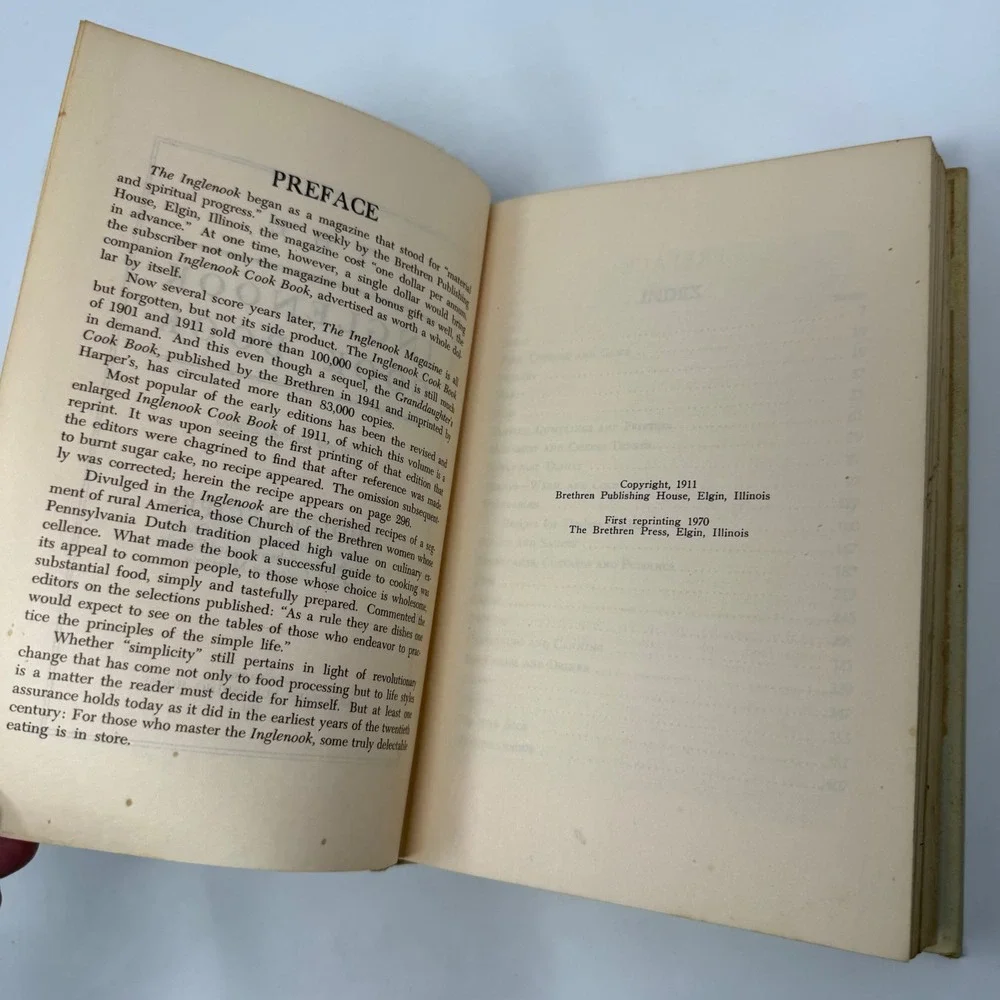 The Inglenook Cook Book 1911 Choice Recipes 1970 Reprint Brethren